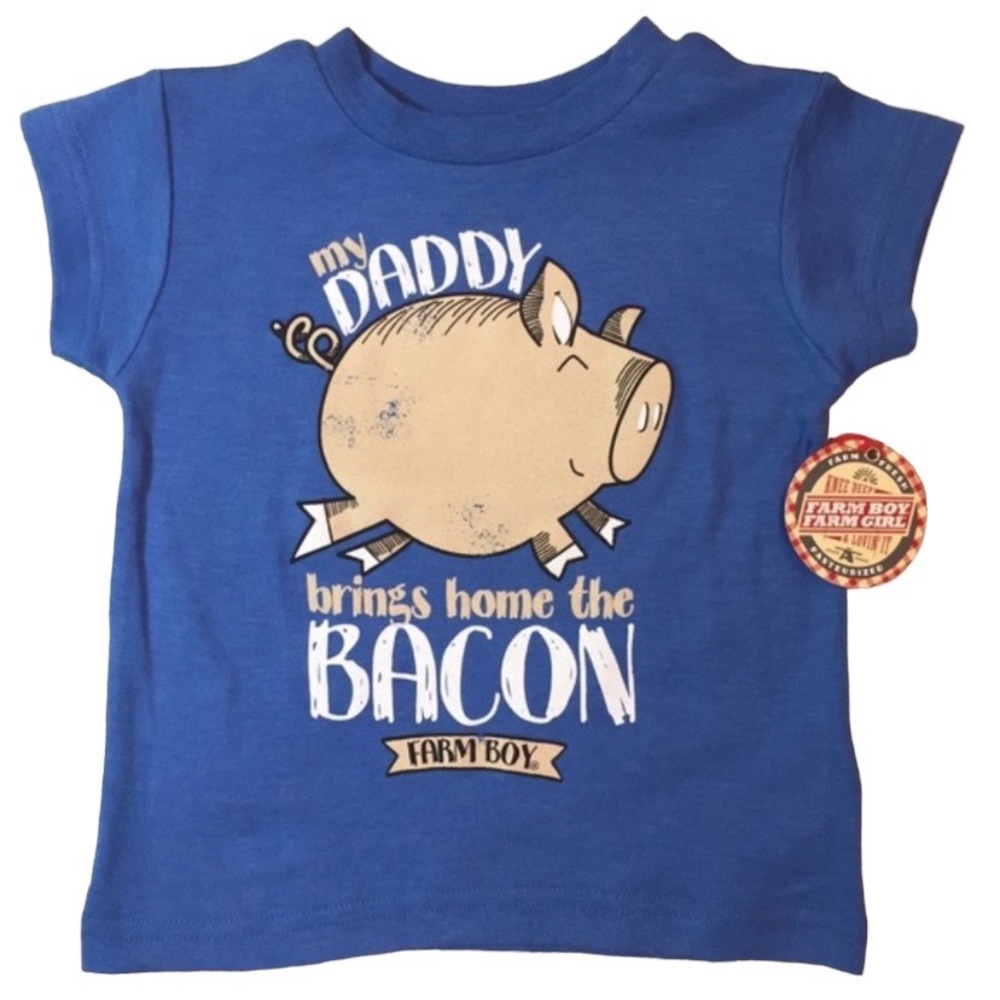 Farm Boy Brand 3T Blue Short Sleeve My Daddy Brings Home The Bacon Pig Tee